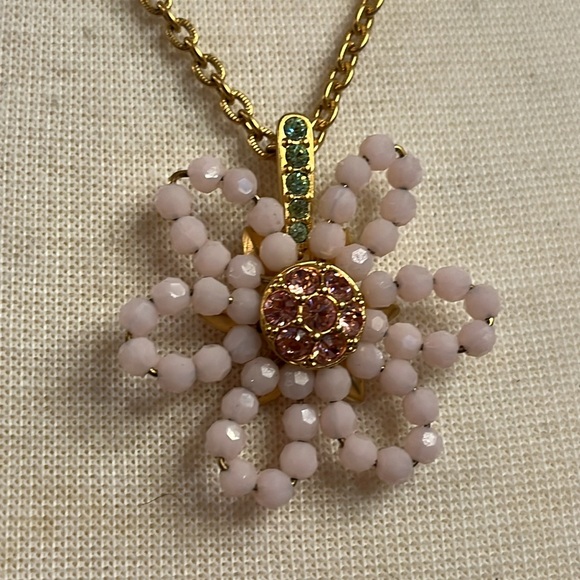 Sparkly Swarovski pink glass bead Crystal & green crystal flower necklace w/ tag - Picture 9 of 16